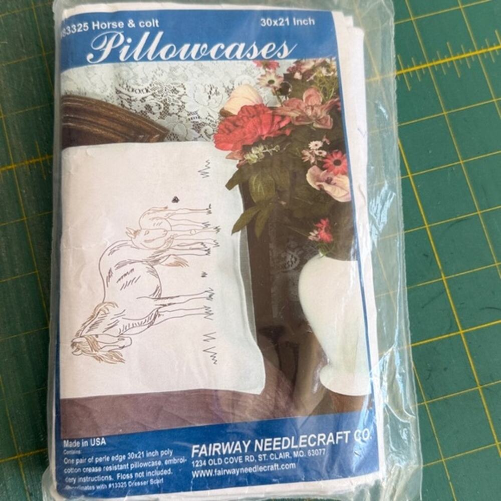 Fairway Needlecraft Horse and Colt 2 Pillowcases 30x21 inch Embroidery Kit